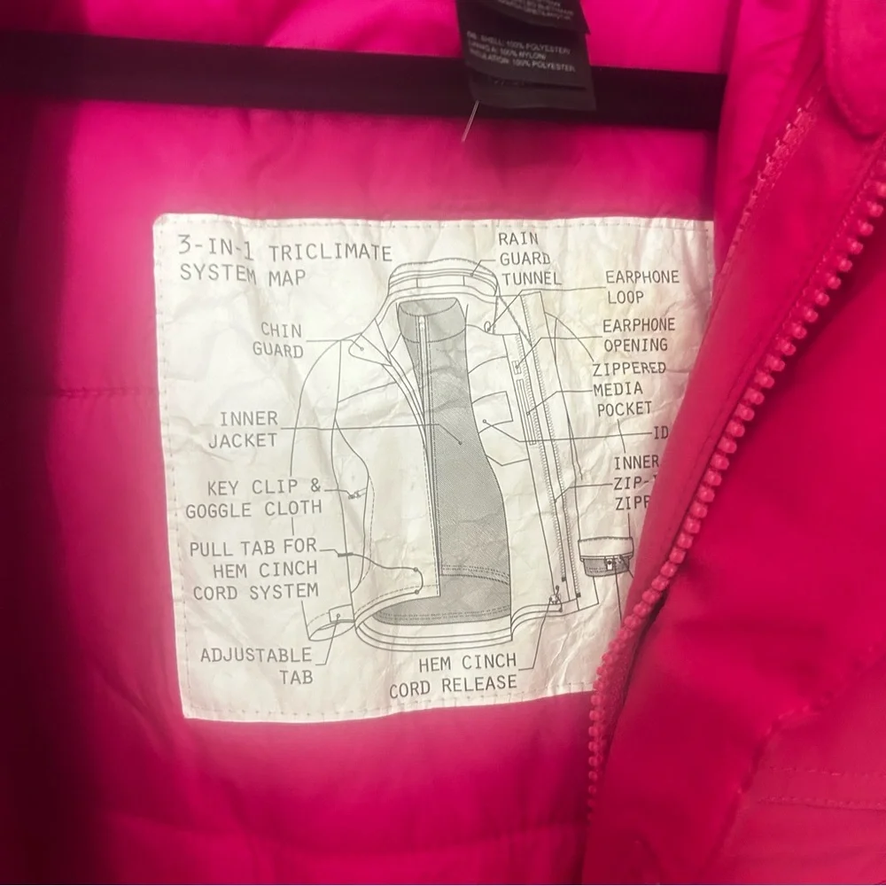 The northface Pink Puffer Jacket with Hood FULL Zip snow rain size Xl GIRL